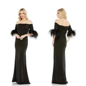 Mac Duggal 11441 Feather Off The Shoulder Column Gown Size 4 $498